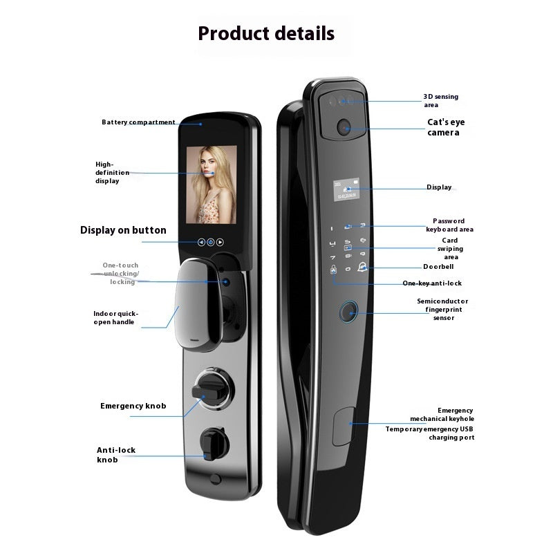 3D Facial Recognition Smart Door Lock – Fully Automatic Fingerprint & Keyless Entry Home Security Lock